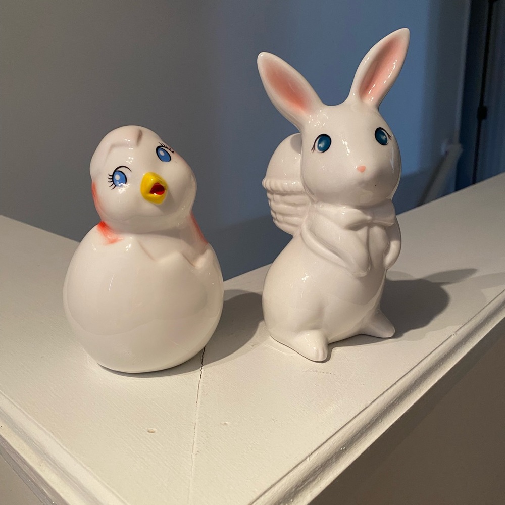 Easter Chick and Easter Bunny Decorations ceramic NWT